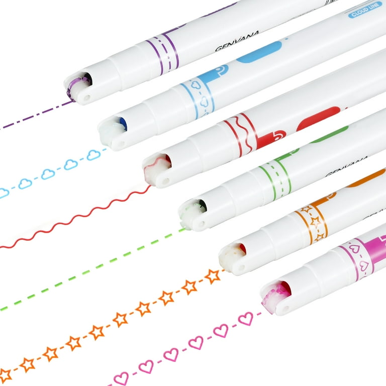 Wovilon Colored Curve Pens For Note Taking, Dual Tip Markers With 6  Different Shapes & 6 Colors Fine Lines, Cool Pens For Teenage Kids Writing