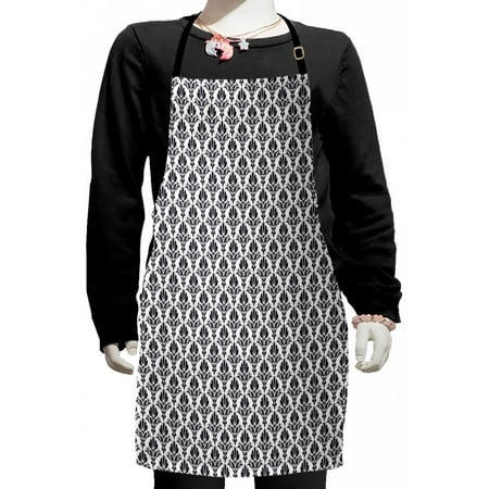 

Antique Kids Apron Monochrome Repeating Nostalgic Victorian Botanical Inspired Nobility Motif Boys Girls Apron Bib with Adjustable Ties for Cooking Baking Painting Dark Grey and White by Ambesonne