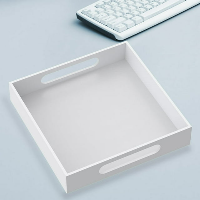 PENGXIANG Plateau de Service en Acrylique Transparent/blanc avec Poignées Plateau d'Apéritif Moderne Décoratif Rectangulaire Plateau de Service Multi-Usage Réutilisable Organisateur de Comptoir pour Salon Chambre