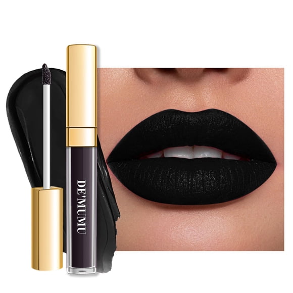 DE'MUMU Lápiz labial negro mate para mujer, lápiz labial de larga duración, a prueba de manchas, sin transferencia, lápices labiales líquidos góticos, maquillaje de labios sin crueldad (DM23 Black Sto