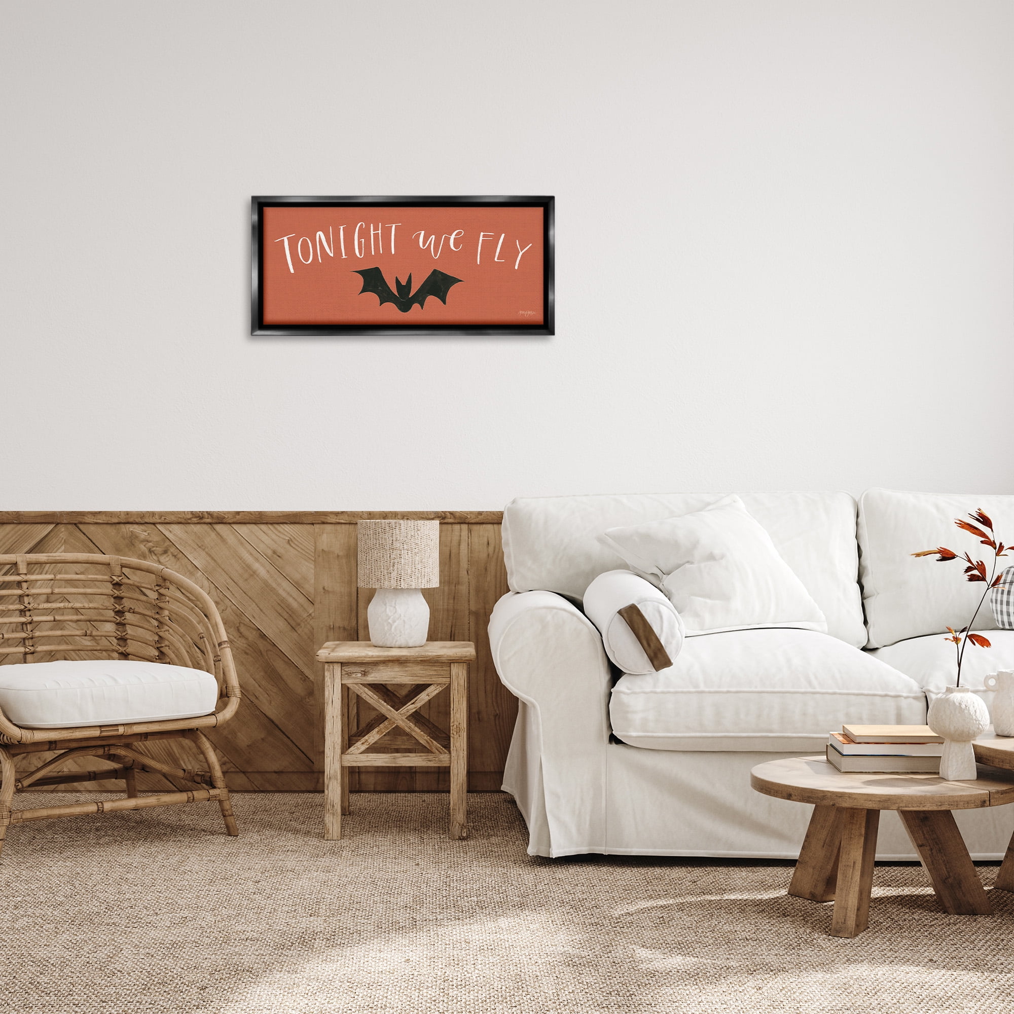 Stupell Industries Tonight We Fly Halloween Holiday Painting Black Floater Framed Canvas Art Print Wall Art, 25 x 11