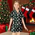 thumbnail image 2 of Byoo Christmas Toddler Girls Outfit Set Tree Print Button Down Short Sleeved Shirt Shorts Sleepwear Silk Soft Homewear, 2 of 4