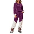 thumbnail image 2 of Yuyuzo Ensembles de Pyjamas pour Femmes en Molleton à Blocs de Couleur Vêtements de Détente Chandails à Manches Longues à Col Ras du Cou Pantalons Jogger Tenues 2 Pcs, 2 of 6