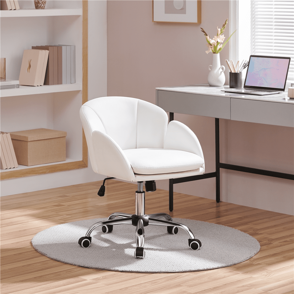 Alden Design Adult Modern Rolling Desk Chair with Armrests for Home Office, White