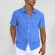 thumbnail image 1 of Blusa y camisa de manga corta con cuello vuelto y botones para hombre, estilo cárdigan vertical de manga corta con cuello vuelto y bolsillo, blusa de poliéster para hombre, 1 of 5