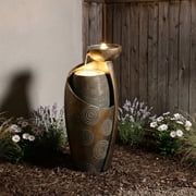 Vase Outdoor Water Fountain, 31.4''H Jar Waterfall Fountain with Warm LED Lights&Durable Pump for Yard, Porches, Home Décor,Garden,Office