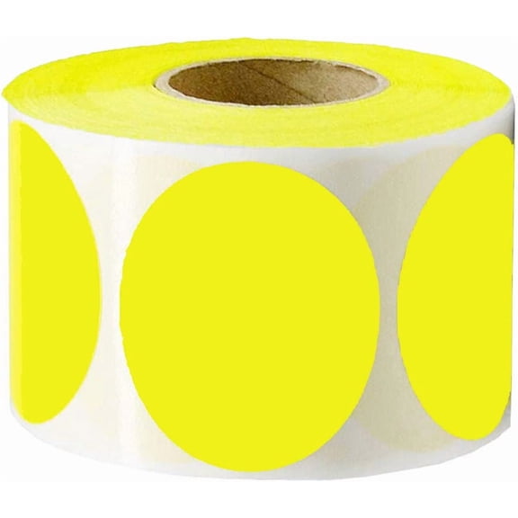 Remarkabel 2" Round Writable Surface Fluorescent Yellow Color-Coding Dot Label Stickers - 500 Pcs/Roll