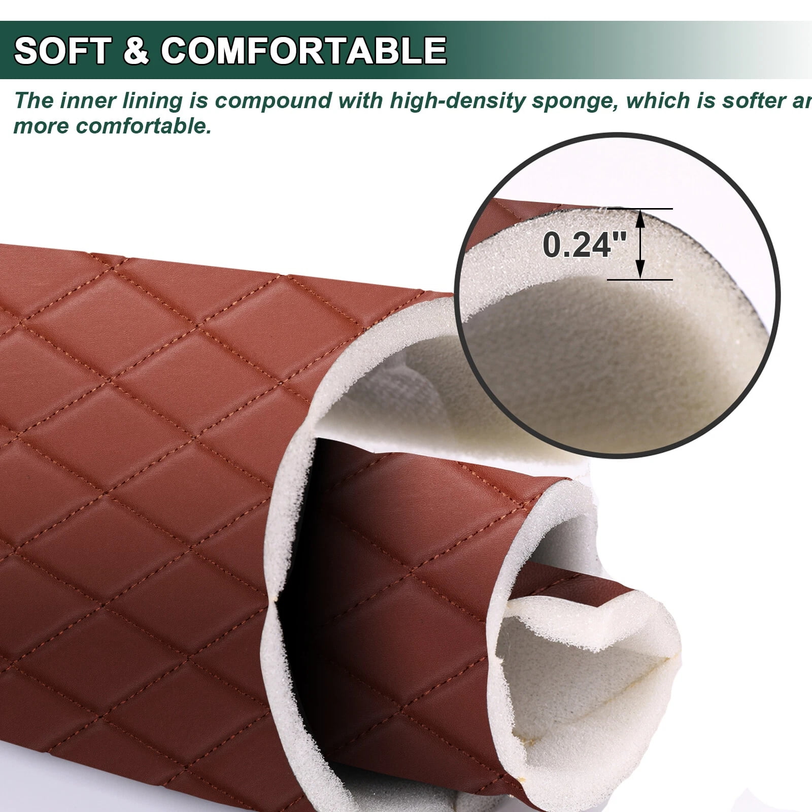 63" W Faux Leather Vinyl Fabric Waterproof Diamond Stitched Upholstery Material for Automotive Headliners, DIY Furniture, Car Seats, Foam Backed, Brown, 2 Yards
