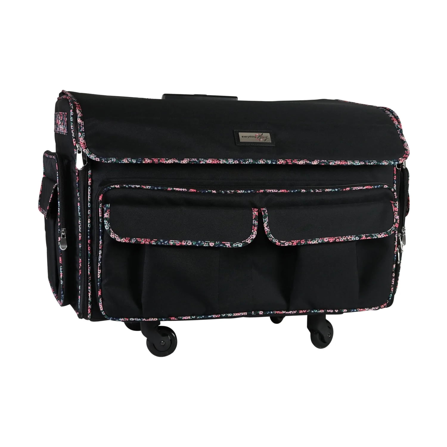 XXL Deluxe Rolling Sewing Machine Case, Black Floral