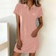 thumbnail image 1 of TaTaai Women's Spring Summer Casual Dress Short Sleeve Round Neck Solid Color Loose Fit Knee Length Shift Dress Soft Breathable Gift, 1 of 7