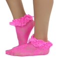thumbnail image 3 of ToBeInStyle Women's Floral Lace Ruffle Trim Ankle High Socks - Hot Pink, 3 of 5