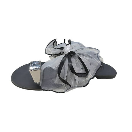 

VerPetridure Platform Sandals for Women Women s Casual Vacation Outer Wear Bow Knot Set Toe Diamond Flat Beach Slippers