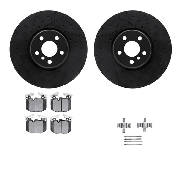 Dynamic Friction Company Front Brake Rotors-Drilled and Slotted-Black with 5000 Advanced Brake Pads includes Hardware 8512-31141