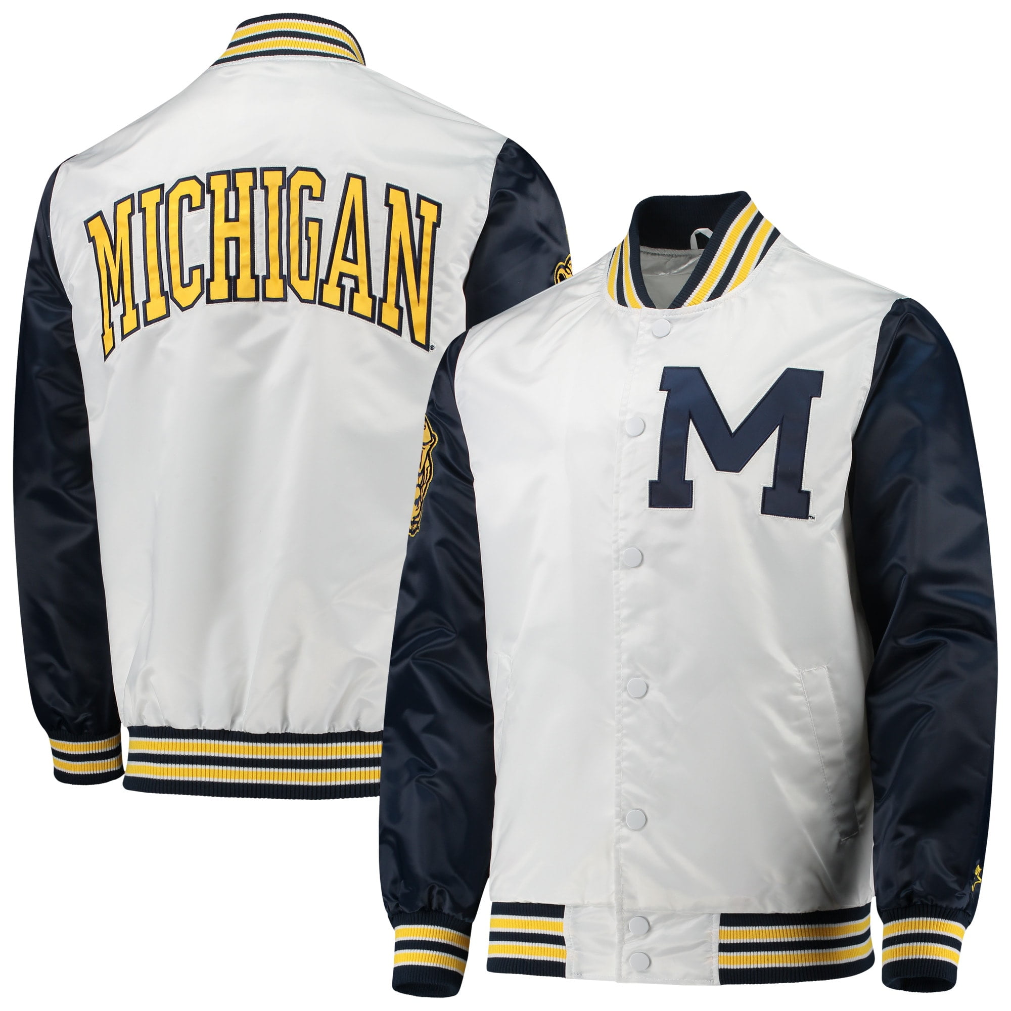 Michigan Wolverines Starter The Legend FullSnap Jacket White/Navy
