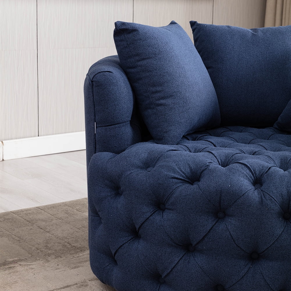 Kepooman Modern Akili Swivel Accent Chair for Hotel Living Room, Leisure Upholstered Half-Moon Metal Shaped Base Shell Chairs, Blue Kepooman Modern Akili Swivel Accent Chair for Hotel Living Room, Leisure Upholstered Half-Moon Metal Shaped Base Shell Chairs, Blue