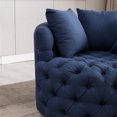 24KF Mid-Century Accent Chair – Navy Blue Linen Button Tufted, With Black Metal Stand, For Living Room Bedroom