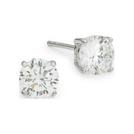 Round Cubic Zirconia and Sterling Silver Stud Earrings