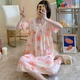 thumbnail image 3 of Pijamas con estampado naranja para mujer, camisón de encaje de estilo coreano, vestido de noche de verano, ropa de dormir de manga corta con lazo, ropa de casa, 3 of 4