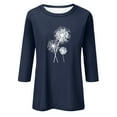 thumbnail image 3 of EHTMSAK Women's Long Sleeve Shirts 3/4 Sleeve Elbow Length Dandelion Printed Solid Color Crew Neck Shirts Summer Casual Blouses Fashion Plus Size Loose Fit Tee Tops Navy S, 3 of 4