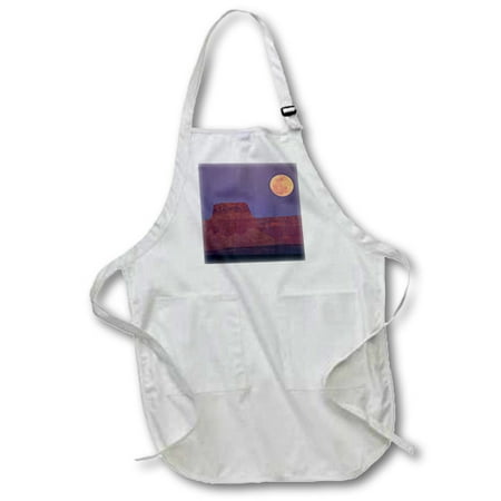 

3dRose Moon rising over Tower Butte. Arizona United States. - Full Length Apron 24 by 30-inch White With Pockets