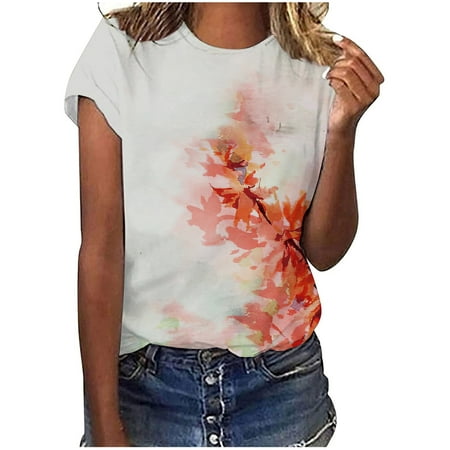 

Shirts for Women Womens Tops Dressy Casual Women s Fashion Short Sleeve Flowers Print Tops Off The Shoulder Tops for Women Savings Clearance Deals Tube Tops for Women Red M