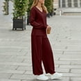 thumbnail image 5 of Comfy Sets for Women Clothing Womens 2 Piece Lounge Set Fall Outfits Solid Color Long Sleeve V-Neck Tops Oversized Wide Leg Pants Workout Tracksuit Sets Sporty Lightweight Cozy Casual Sets, 5 of 9