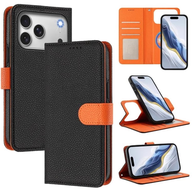 Para iPhone 17 Pro Max RFID Bolso Protector con Bloqueo 2 en 1 Funda Tipo Billetera Bicolor Desmontable Funda con Tapa Magnética Bolsillo con Múltiples Ranuras para Tarjetas