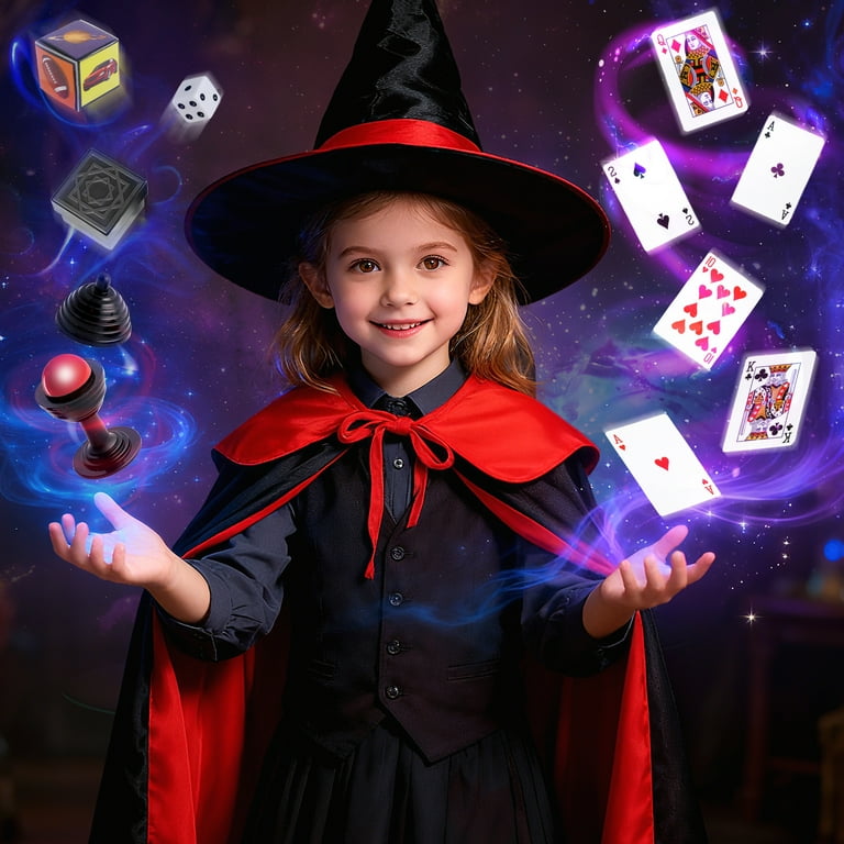 Carsky Kids Magic Kit with Cape & Wand, 300+ Magic Tricks Set with