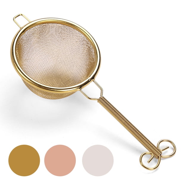 Injueey Colador de acero inoxidable Herramientas de malla Filtro Colador Skimmer Tamiz con mango largo Accesorio para beber para té Hierbas Café Teteras Color latón Injueey HA010880-03