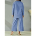 thumbnail image 6 of hirigin Women Tops Pants Suit, Long Sleeve Buttons Spring Lapel Shirt+ Long Pants, 2pcs Suit, 6 of 9