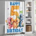 thumbnail image 6 of Happy 5rd Birthday Shower Curtain Set, Waterproof Shower Curtains for Bathroom, Cartoon Cute Pink Yellow Blue Dinosaurs Floral Washable Fabric Bath Curtain for Bathtub with Hooks 72x78 Inches, 6 of 9