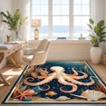 thumbnail image 3 of Design&I 8'x10' Washable Area Rug Sleek Flatweave Pet Friendly Octopus Nautical Sea Creature Design With Marine Coral Reef Accents for King Size Bedroom, Under Bed, 3 of 7