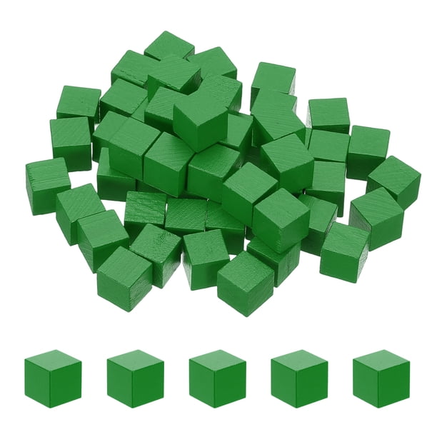 Uxcell 50 Pcs Bloques de Madera, Cubo de Madera Natural Sin Terminar de 0.8 Pulgadas para Proyecto de Arte de Bricolaje, Pintura y Decoración, Verde