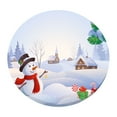thumbnail image 1 of 10 tipos de manteles redondos estilo navideño para fiestas. Muñeco de nieve feliz, 1 of 6
