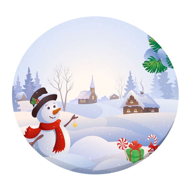 Mantel redondo de 10 estilos, 100 % poliéster, para Navidad, 122 cm Muñeco de nieve feliz