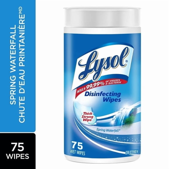 Lysol® Disinfecting Wipes, Spring Waterfall, Thick Strong Wipe, Kills 99.99% of Viruses & Bacteria, 75 Count