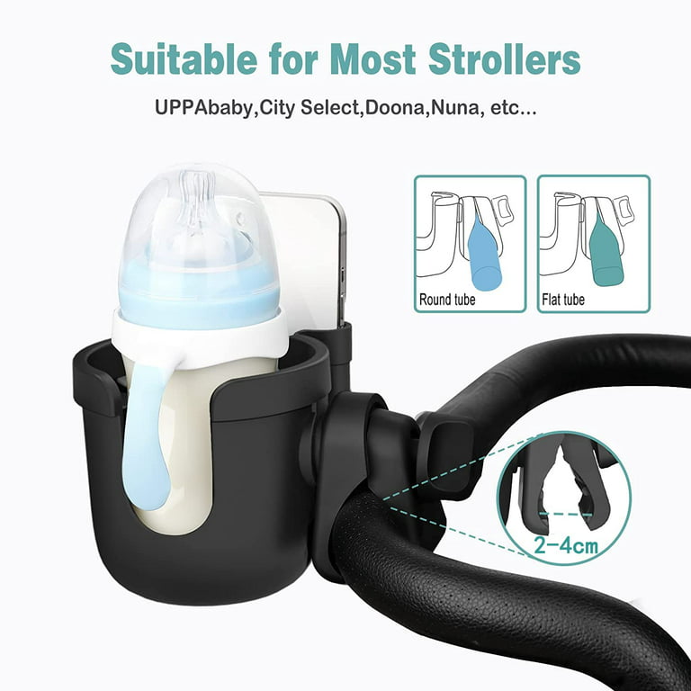  Stroller Walker Cup Holders & Phone Holder - 2-in-1 Adjustable  Water Bottle and Drink Cup Organizer Doona Accessories for Wheelchair,  Mobility Scooter, Bike & Rollator (Cup Holder with Phone Holder) 