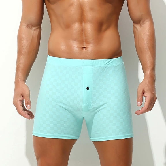 ZQUUVOU Mens Boxer Shorts Sleep Short Loos Solid Color Elastic Waist Casual Button Underpants (Light Blue,L)