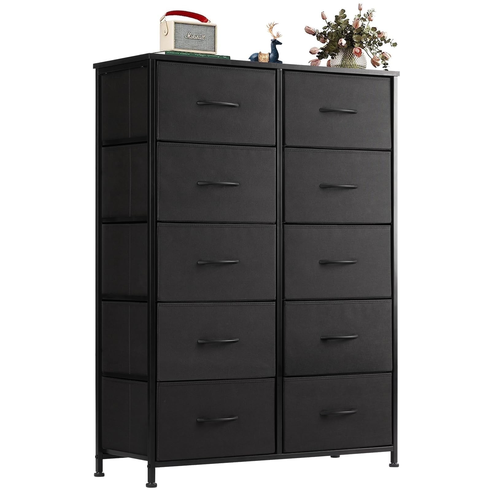 Nextay 10 Drawer Dresser Organizer Storage Drawers, Chest of Drawers with Fabric Bin for Bedroom, Closet, Entryway,Black