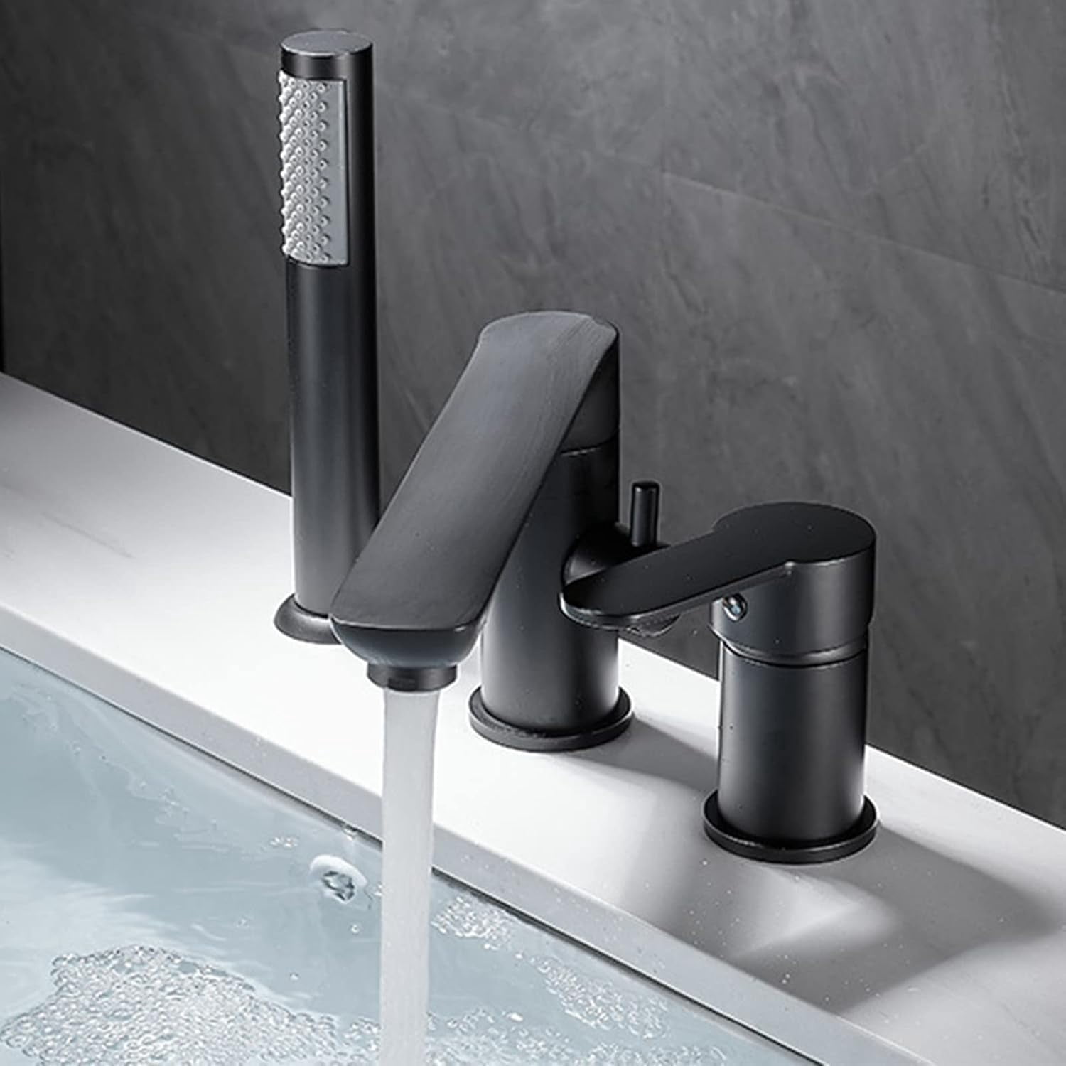 Waterfall Bathtub Faucet Roman Tub Filler, Contemporary Bathroom Widespread Long Spout Faucet with Handheld Shower, Single Handle 3 Hole Deck Mount