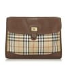 Pre-Owned Burberry Haymarket Check Clutch Bag Canvas Fabric Brown