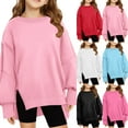 thumbnail image 6 of SGMVNU Girls Oversized Sweatshirt Long Sleeve 11-12 Years Crewneck Sweatshirts Kids Lightweight Side Slit Hem Cute Pullover Tops Hot Pink, 6 of 6