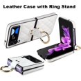 thumbnail image 4 of Case for Samsung Galaxy Z Flip 4 with Ring, Luxury Soft Rhomboid for Women Men PU Leather + Hard PC Shell Ultra Thin Slim Durable Shockproof Protective Cover for Galaxy Z Flip 4 White 5G, 4 of 7