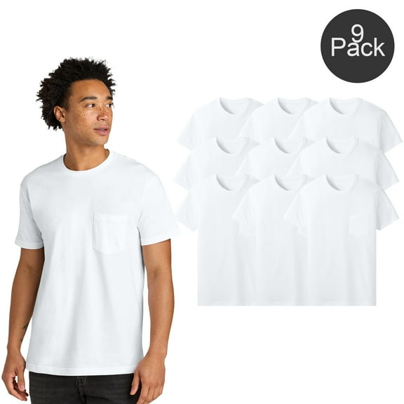 Gildan Ultra Cotton Pocket T-Shirt for Men, Short Sleeve Crew Neck Classic Tee, White, S, 9 Pack