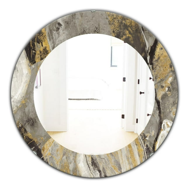 Designart 'Painted Gold Stone' Miroir Traditionnel - Miroir Mural Ovale ou Rond - 32x32