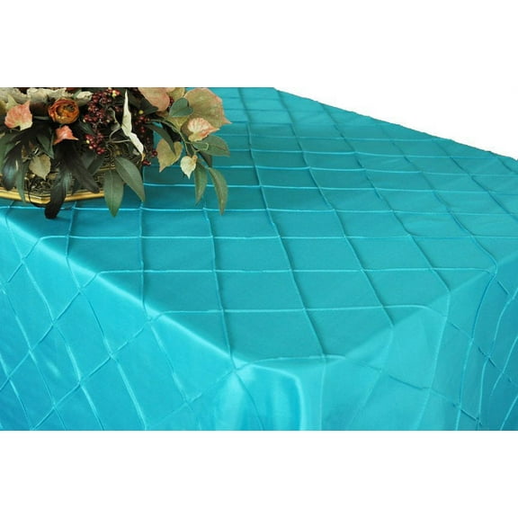Wedding Linens Inc. 90"x132" Rectangular Pintuck Taffeta Linen Tableccloth for Party Wedding Reception Catering Dining Home Table Cover Linens - Pool Blue