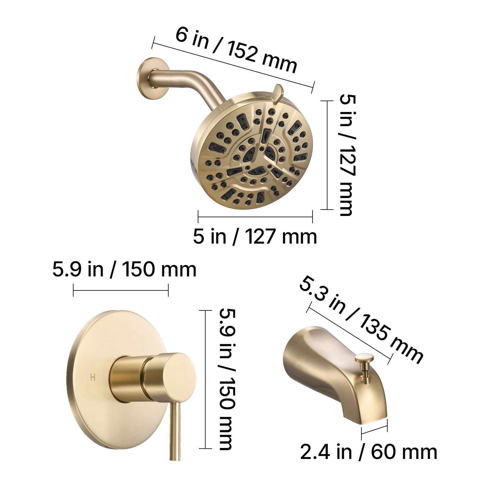 Tub and Shower Faucet Set 4-Piece Pressure Balancing Valve 8 Shower Modes Gold Finish for Bathroom