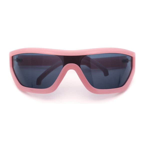80s Narrow Rectangle Sport Monoblock Shield Plastic Sunglasses Pink - Back