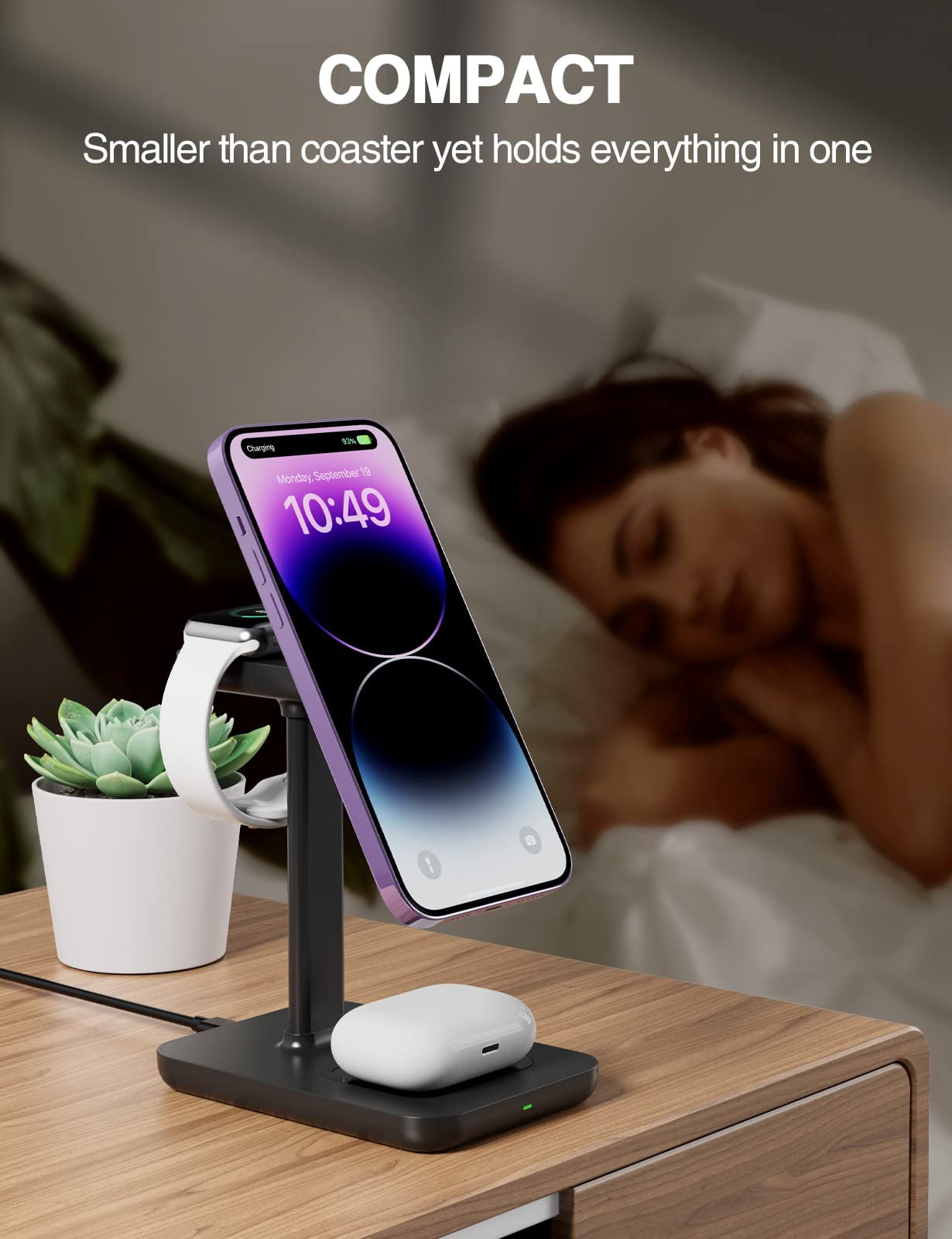 Miroddi Magnetic Wireless Charging Station Compatible for iPhone, Apple Watch, AirPods, 3-in-1 Wireless Charging Stand with 20W Quick Charger, Gifts for Him Her, White