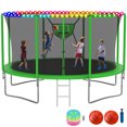 thumbnail image 1 of KOFUN Trampoline with Basketball Hoop & Light, 1500lbs 10FT 12FT 14FT 16FT Trampoline for Adults and Kids, No Gap Design Backyard Trampoline with Enclosure Net, Ladder, Green, 1 of 9